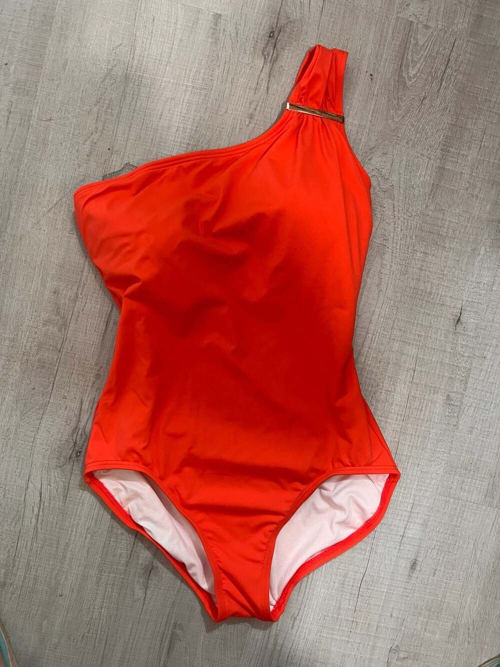 Michael Kors Women's Iconic One Shoulder One Piece Swimsuit Red Size 10